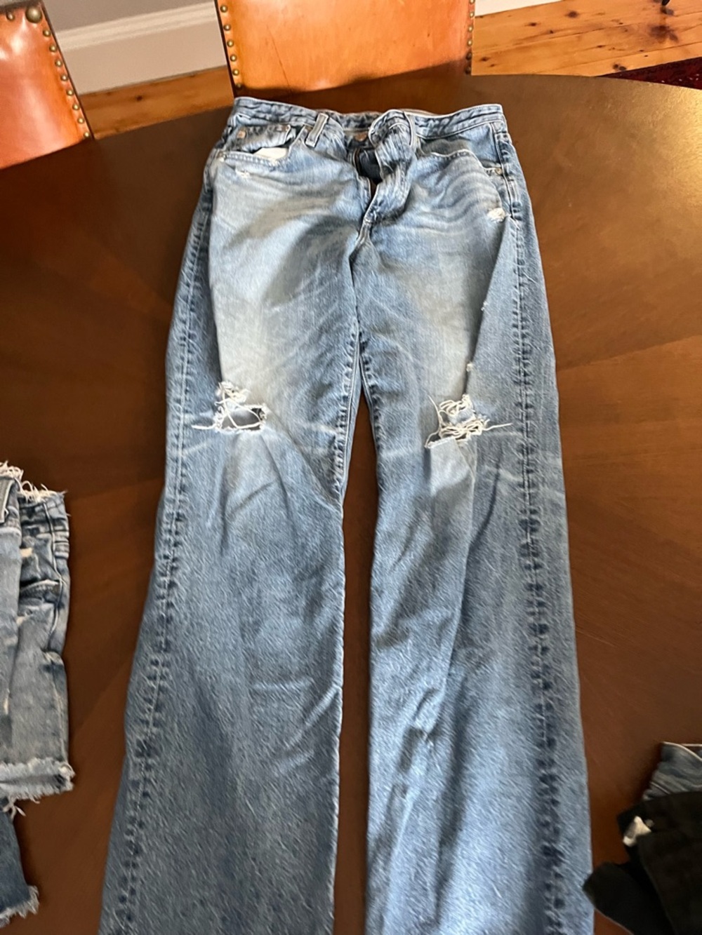 Ag Adriano Goldschmied Light Blue Distressed Straight-Leg Jeans